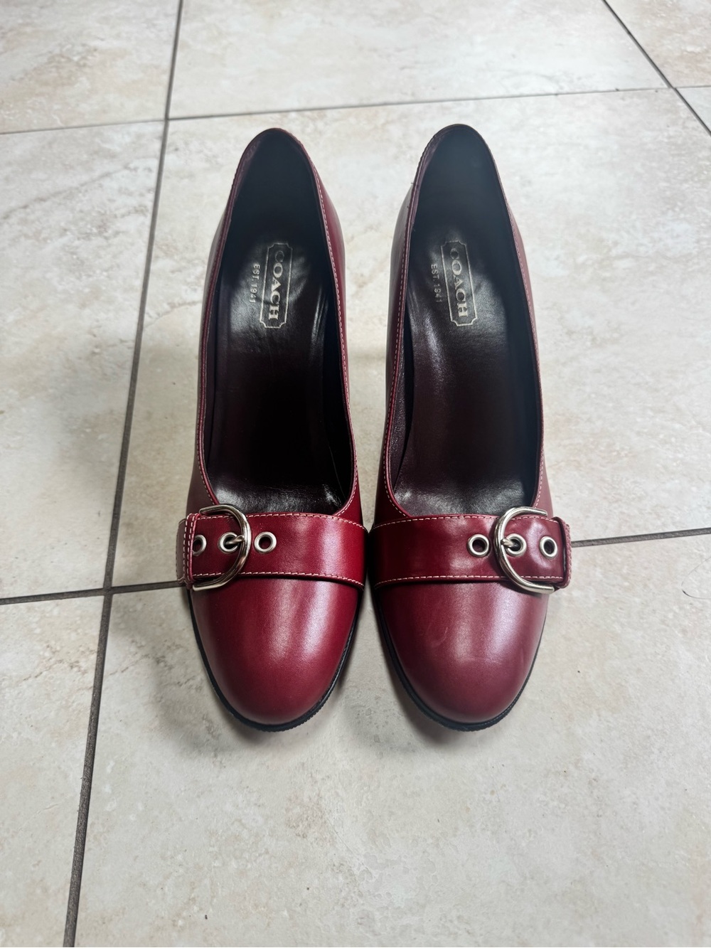 Coach Burgundy Leather Buckle Pumps